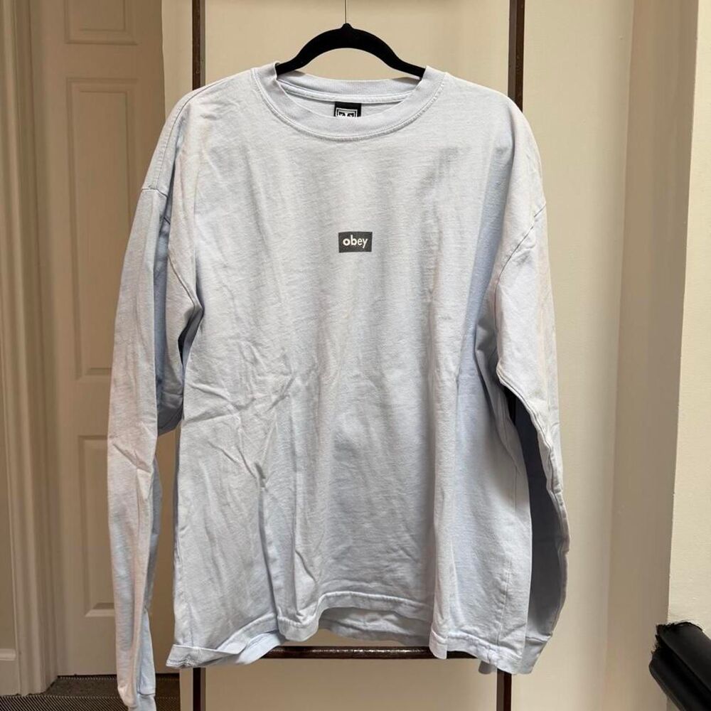 Obey Men's Blue and Grey Shirt